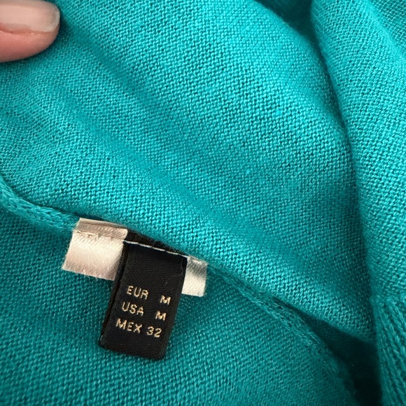 MASSIMO DUTTI Cotton Silk Teal Knit Short Cardigan Sz M - Picture 5 of 5